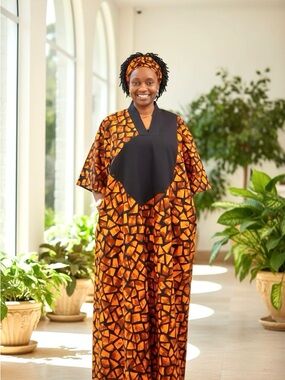 African Ankara boubou/ maxi dress with scarf